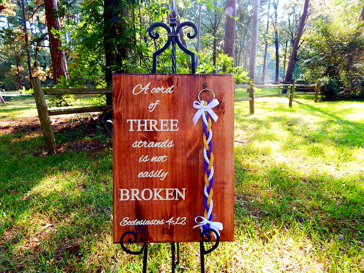 CORD of THREE STRANDS Sign, outlet Unity Candle Alternative, Bride and Groom Signs, Wedding Signs, 12 x 24