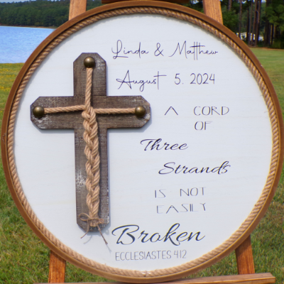 Cord Of Three Strands, Unity Braids® Large Wedding Sign, Cross For Use in Wedding Ceremony, Handfasting, Wood Sign, Ecclesiastes 4:12 Wedding Gift