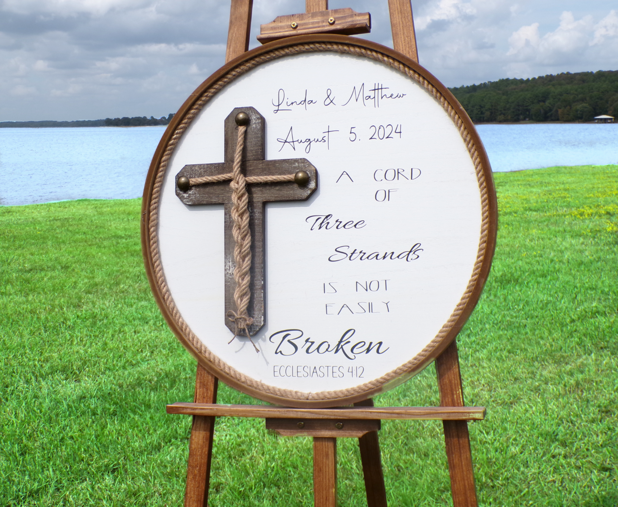 Cord Of Three Strands, Unity Braids® Large Wedding Sign, Cross For Use in Wedding Ceremony, Handfasting, Wood Sign, Ecclesiastes 4:12 Wedding Gift