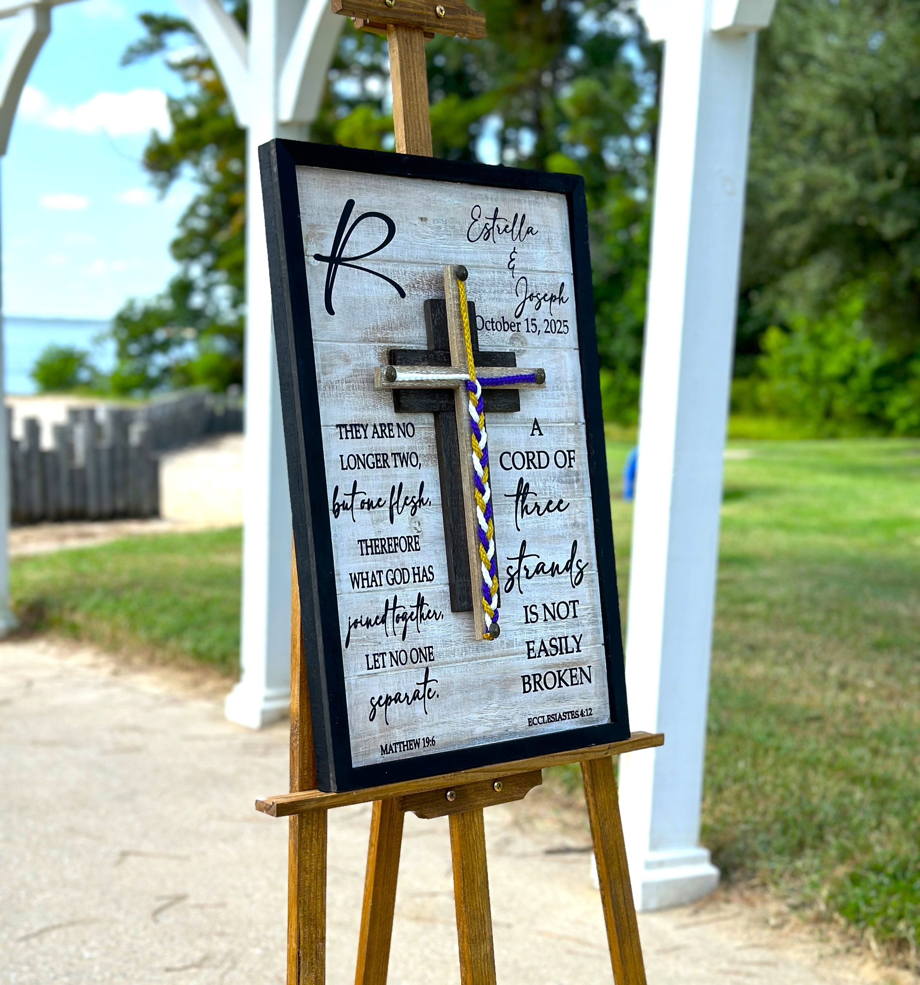 Cord Of Three Strands, Unity Braids® Cross Sign, Unity Wedding Sign, Ecclesiastes Wood Sign Wedding Couples Gift, Unity Ceremony Alternative