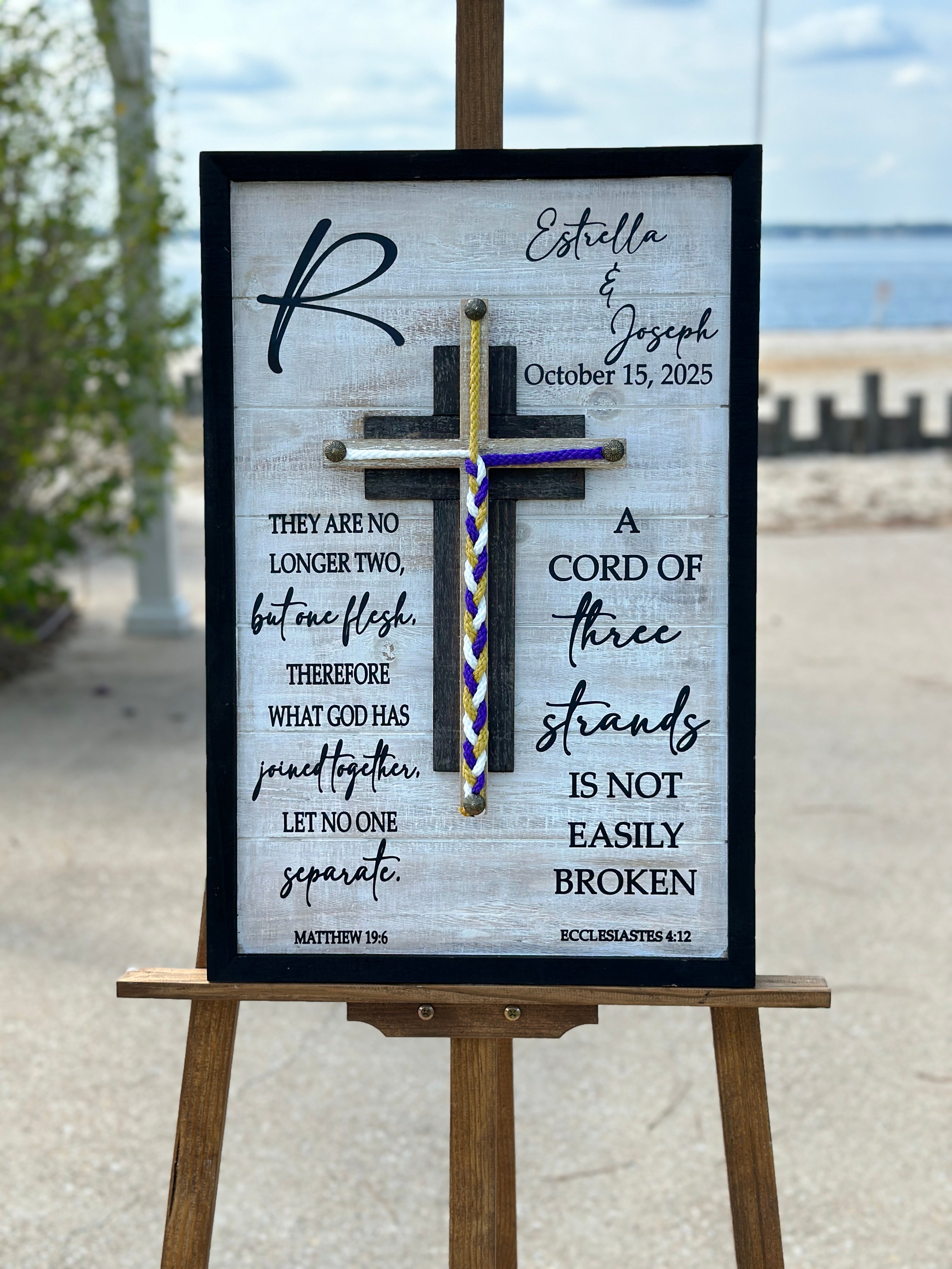 Cord Of Three Strands, Unity Braids® Cross Sign, Unity Wedding Sign, Ecclesiastes Wood Sign Wedding Couples Gift, Unity Ceremony Alternative