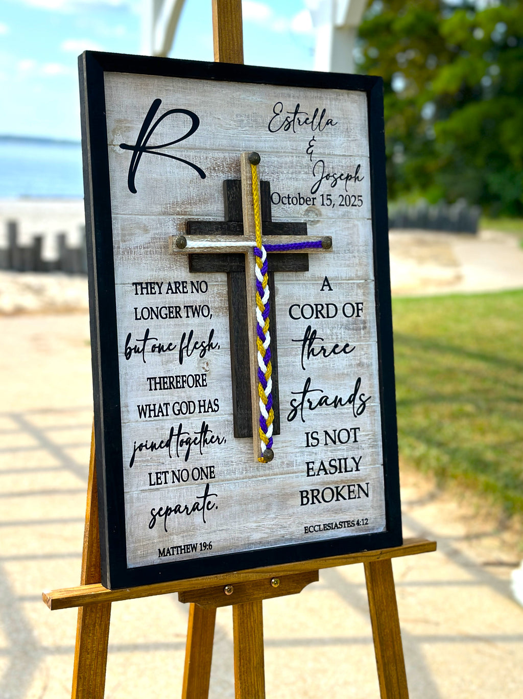 Cord Of Three Strands, Unity Braids® Cross Sign, Unity Wedding Sign, Ecclesiastes Wood Sign Wedding Couples Gift, Unity Ceremony Alternative