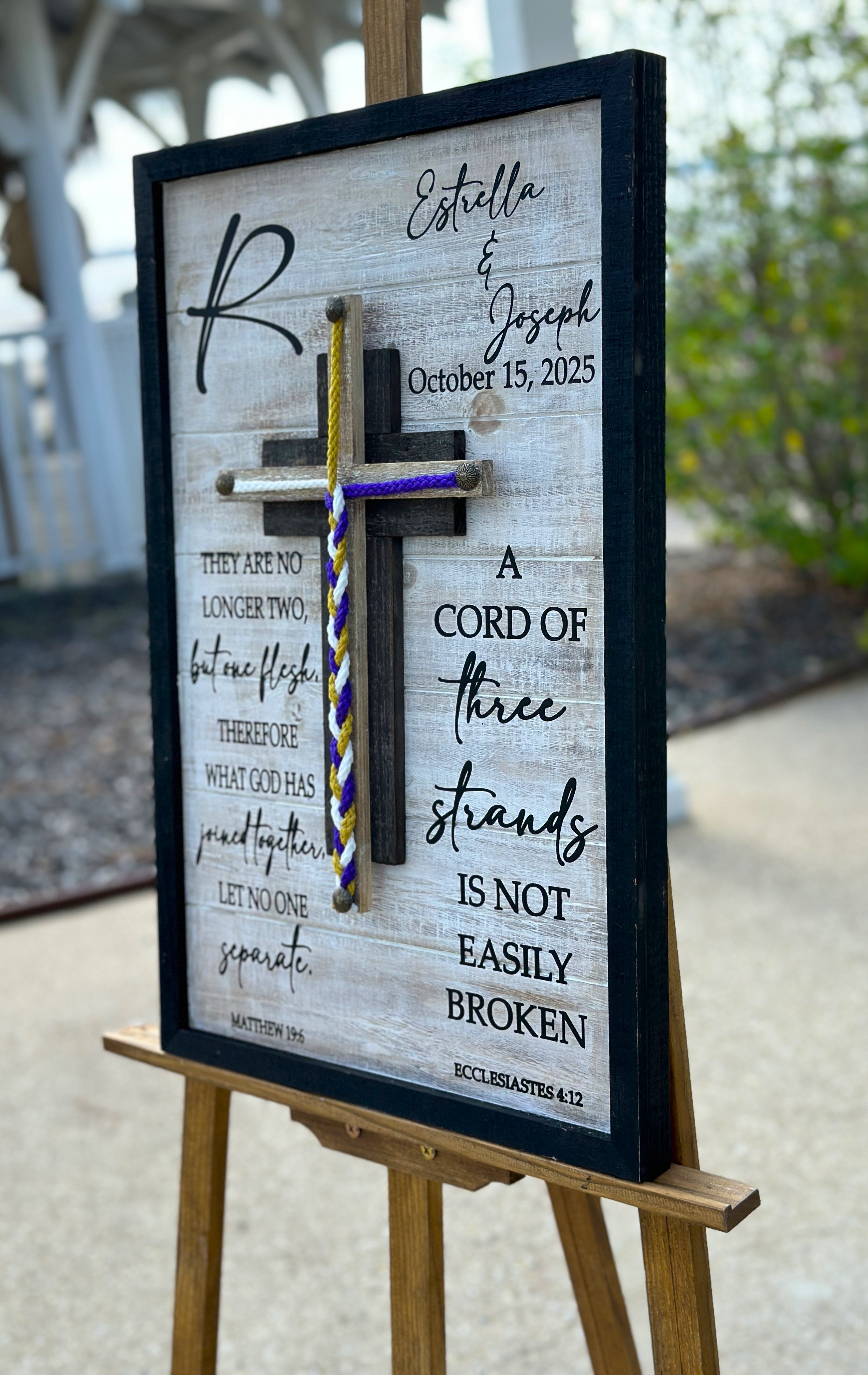 Cord Of Three Strands, Unity Braids® Cross Sign, Unity Wedding Sign, Ecclesiastes Wood Sign Wedding Couples Gift, Unity Ceremony Alternative