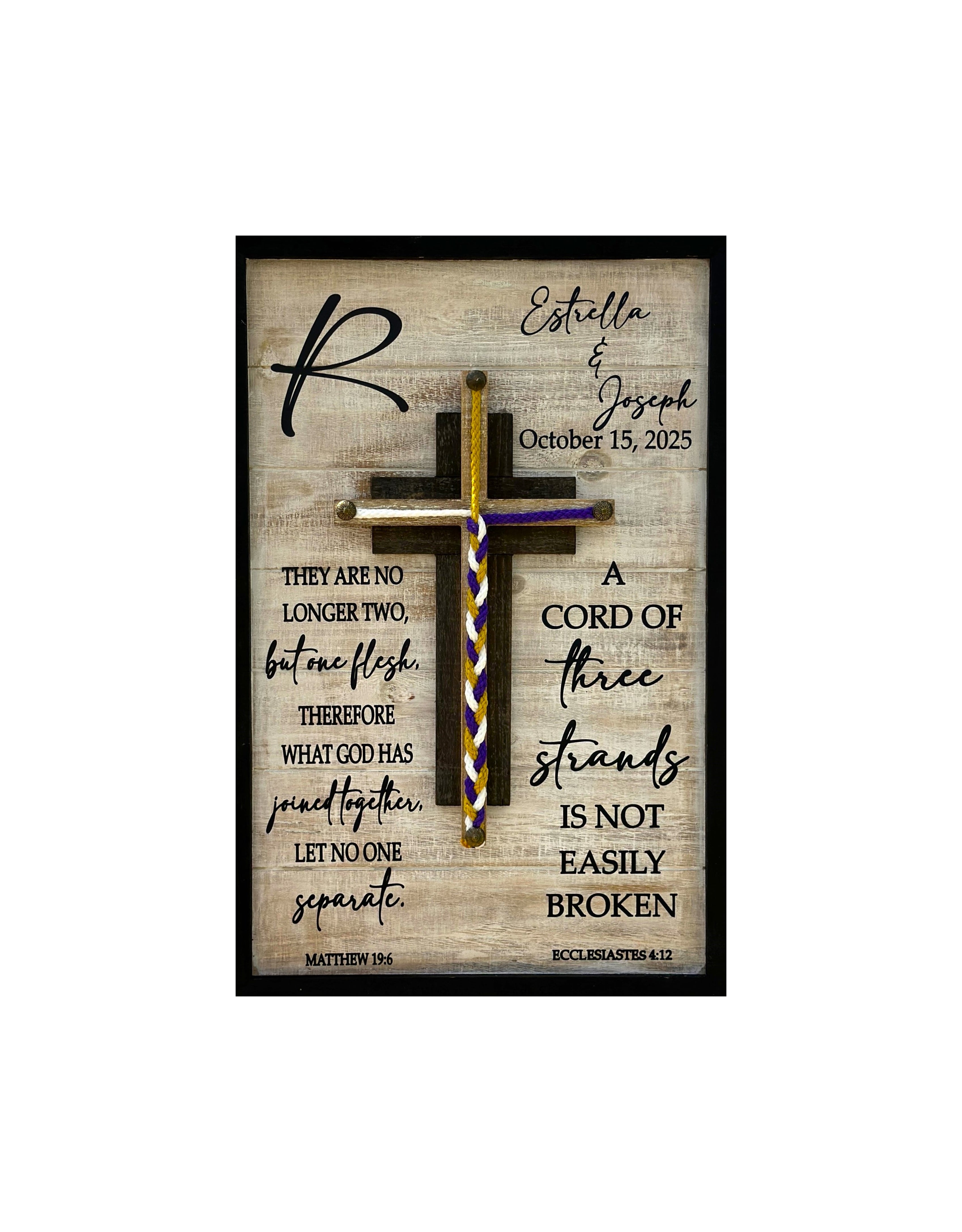 Cord Of Three Strands, Unity Braids® Cross Sign, Unity Wedding Sign, Ecclesiastes Wood Sign Wedding Couples Gift, Unity Ceremony Alternative