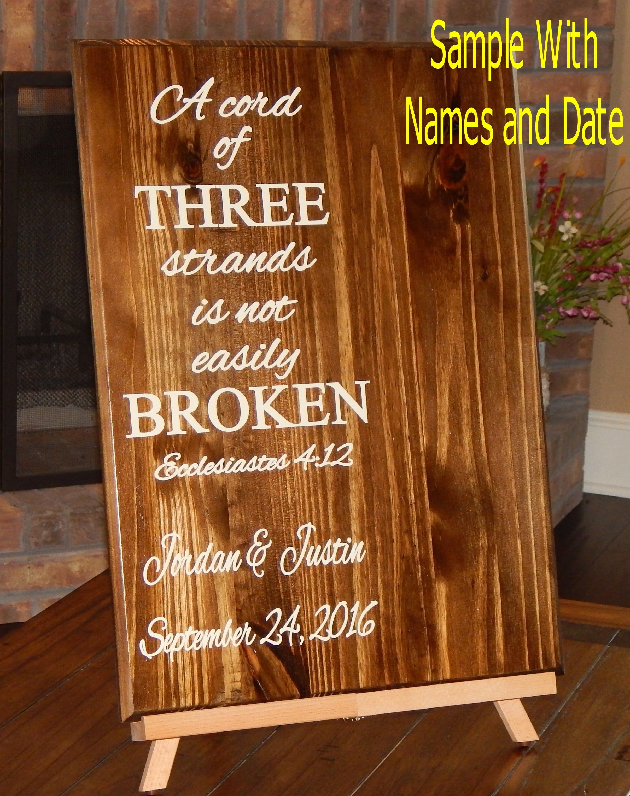 Cord of Three Strands Wedding Board Sign, Wooden Sign, Rustic Wood Sign Wedding Ideas, Custom Wood Sign, Wedding Decoration, Engagement Gift