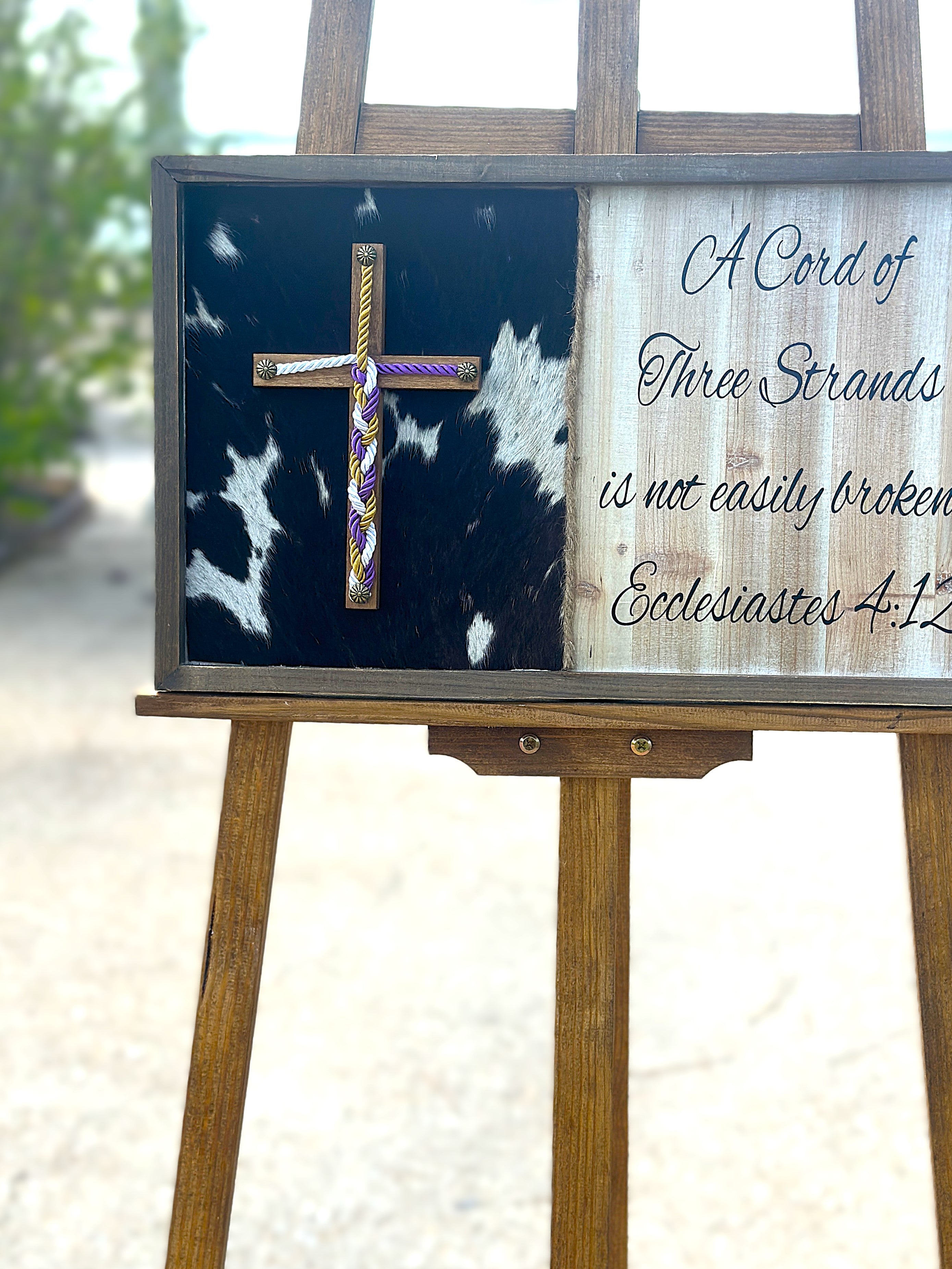 Real Cowhide Wedding Cross Sign, Unity Braids Real CowHide Board, Rustic Cowhide Wood, Wedding Decor, Rustic Western Wedding, Cowhide Cross