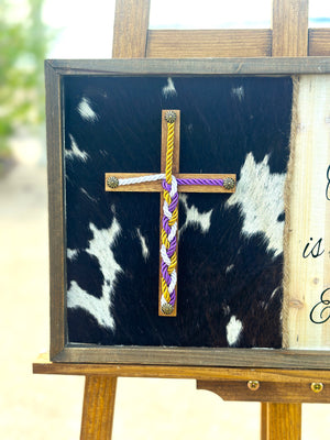 Real Cowhide Wedding Cross Sign, Unity Braids Real CowHide Board, Rustic Cowhide Wood, Wedding Decor, Rustic Western Wedding, Cowhide Cross