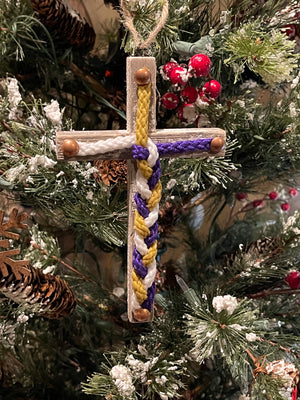 Cord of Three Strands, Christmas Wedding, Custom Ornament Wood Cross, Unity Braids Christmas Ornament Your Colors