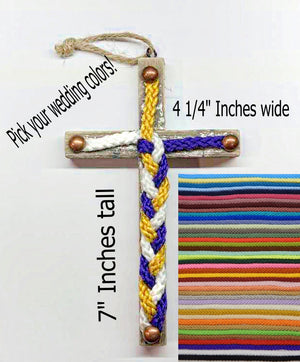 Cord of Three Strands, Christmas Wedding, Custom Ornament Wood Cross, Unity Braids Christmas Ornament Your Colors