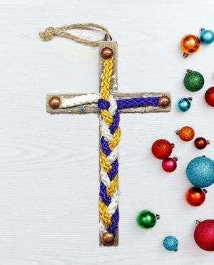 Cord of Three Strands, Christmas Wedding, Custom Ornament Wood Cross, Unity Braids Christmas Ornament Your Colors