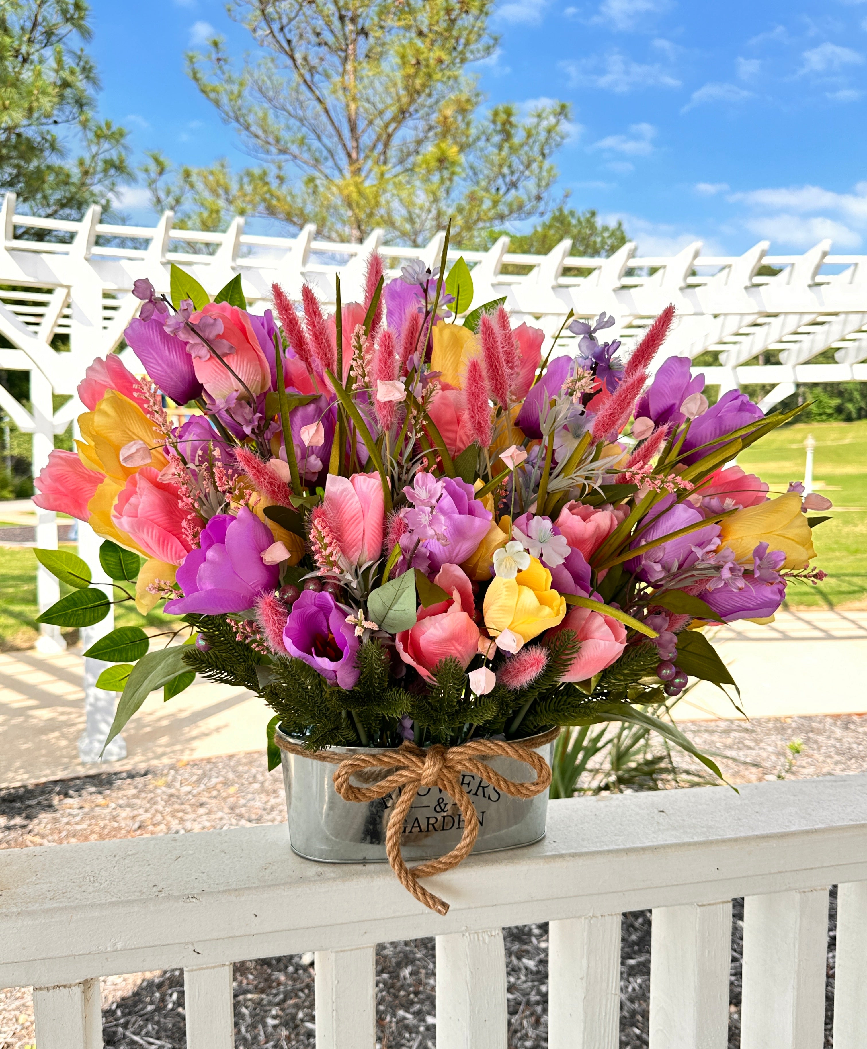 Large Pink Tulips Basket, Farmhouse Flower basket, Mother's Day Gift, Valentine's Gift, Spring Basket, Summer Tulips Basket, Pastel Colors