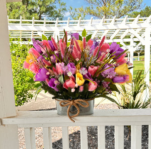 Large Pink Tulips Basket, Farmhouse Flower basket, Mother's Day Gift, Valentine's Gift, Spring Basket, Summer Tulips Basket, Pastel Colors