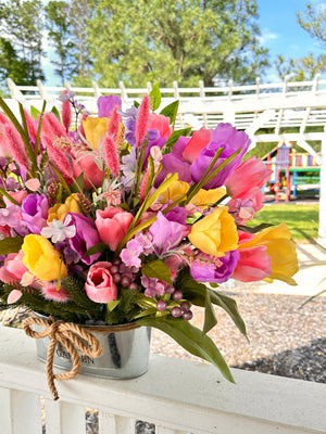 Large Pink Tulips Basket, Farmhouse Flower basket, Mother's Day Gift, Valentine's Gift, Spring Basket, Summer Tulips Basket, Pastel Colors