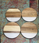 White Marble & Acacia Wood, Mothers Day Gift, Set of 4 Coasters, Gift for Him, For Her Housewarming gift, Wedding Gift, Christmas Bridesmaid