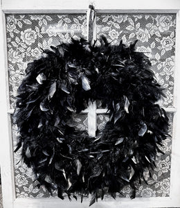 Black Feather Wreath, Halloween Spooky Wreath, Halloween Party Prop Halloween Front Door Decor Witch Spooky Scene Halloween Party Decoration