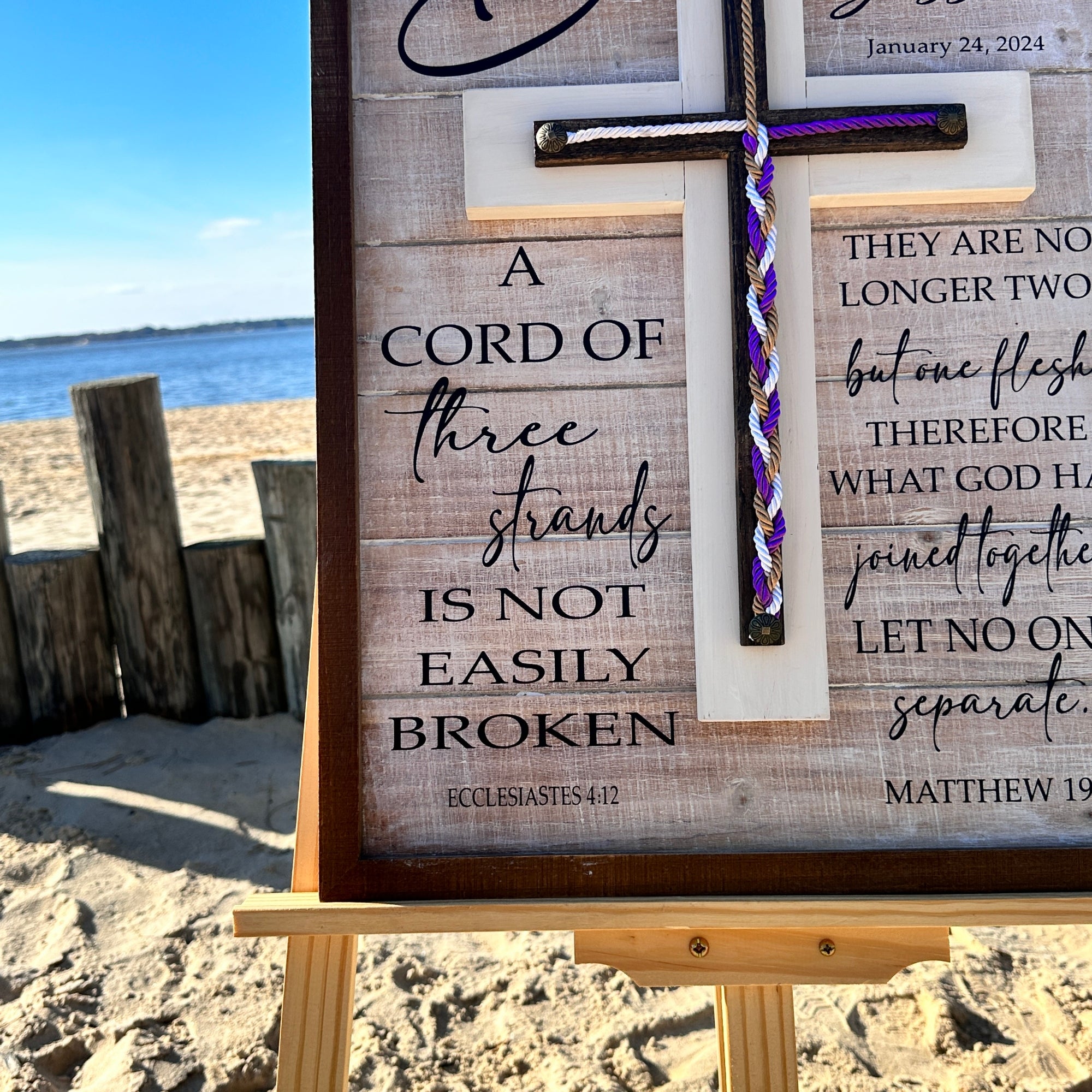 Cord Of Three Strands, Unity Braids® Cross Sign, Unity Wedding Sign, Ecclesiastes Wood Sign Wedding Couples Gift, Unity Ceremony Alternative