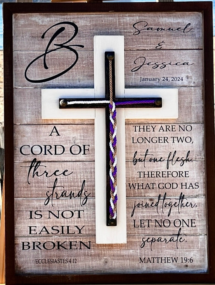 Cord Of Three Strands, Unity Braids® Cross Sign, Unity Wedding Sign, Ecclesiastes Wood Sign Wedding Couples Gift, Unity Ceremony Alternative