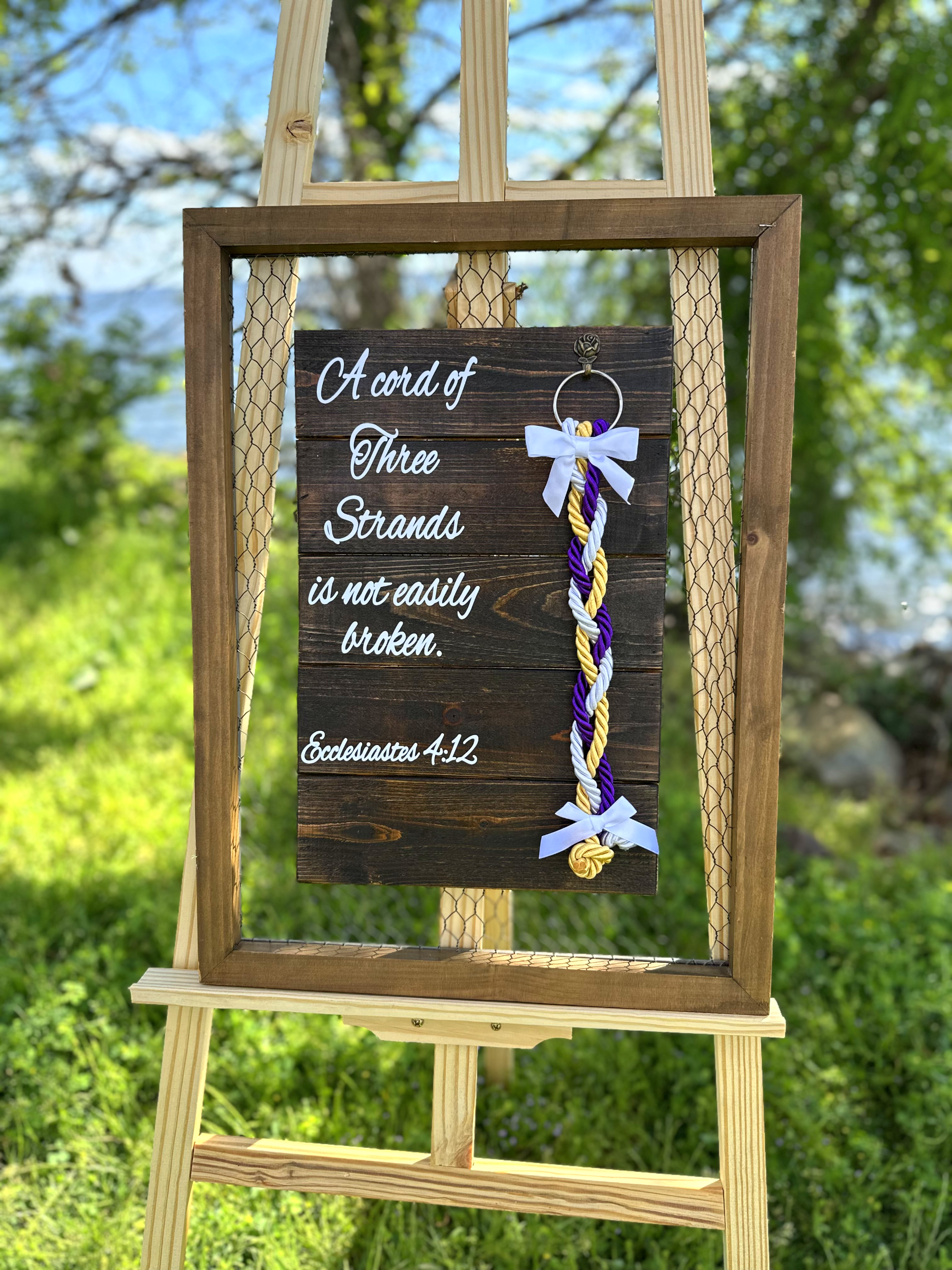 Cord Of Three Strands Sign, Rustic Cross, Wedding Board, Unity Braids®