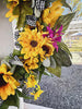 Floral Spring Wreaths, Summer Front Door Wreath, Sunflower Swag, Wildflower Crafts, Wooden Rustic, Country Door Hanger, Wreath Ideas, Gifts
