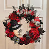Halloween Creepy Skull Wreath, Red and Black Flowers, Spooky Creepy Skulls, Mantle Wall Decor, Skull Spiders Decoration, Haunted House Swag