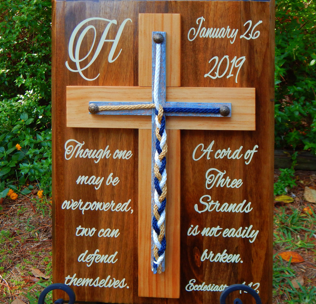 Cord of Three Strands, Wood Cross Rustic Sign Board, Unity Braids®Vow Renewal Alternative - Unity Braids