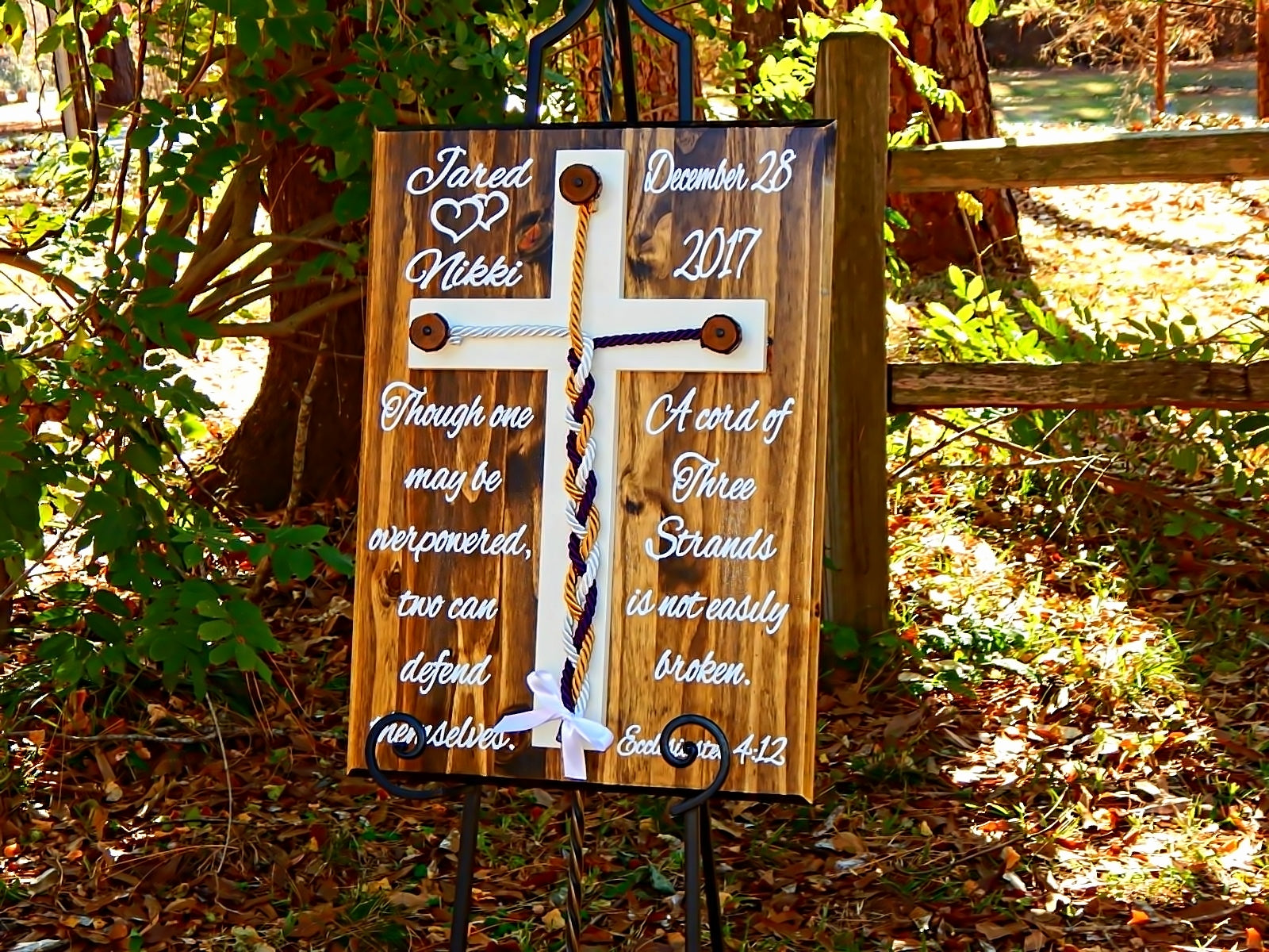 Unity Braids® A Cord Of Three Strands Cross Board Signs With Real Tree Pegs - Unity Braids