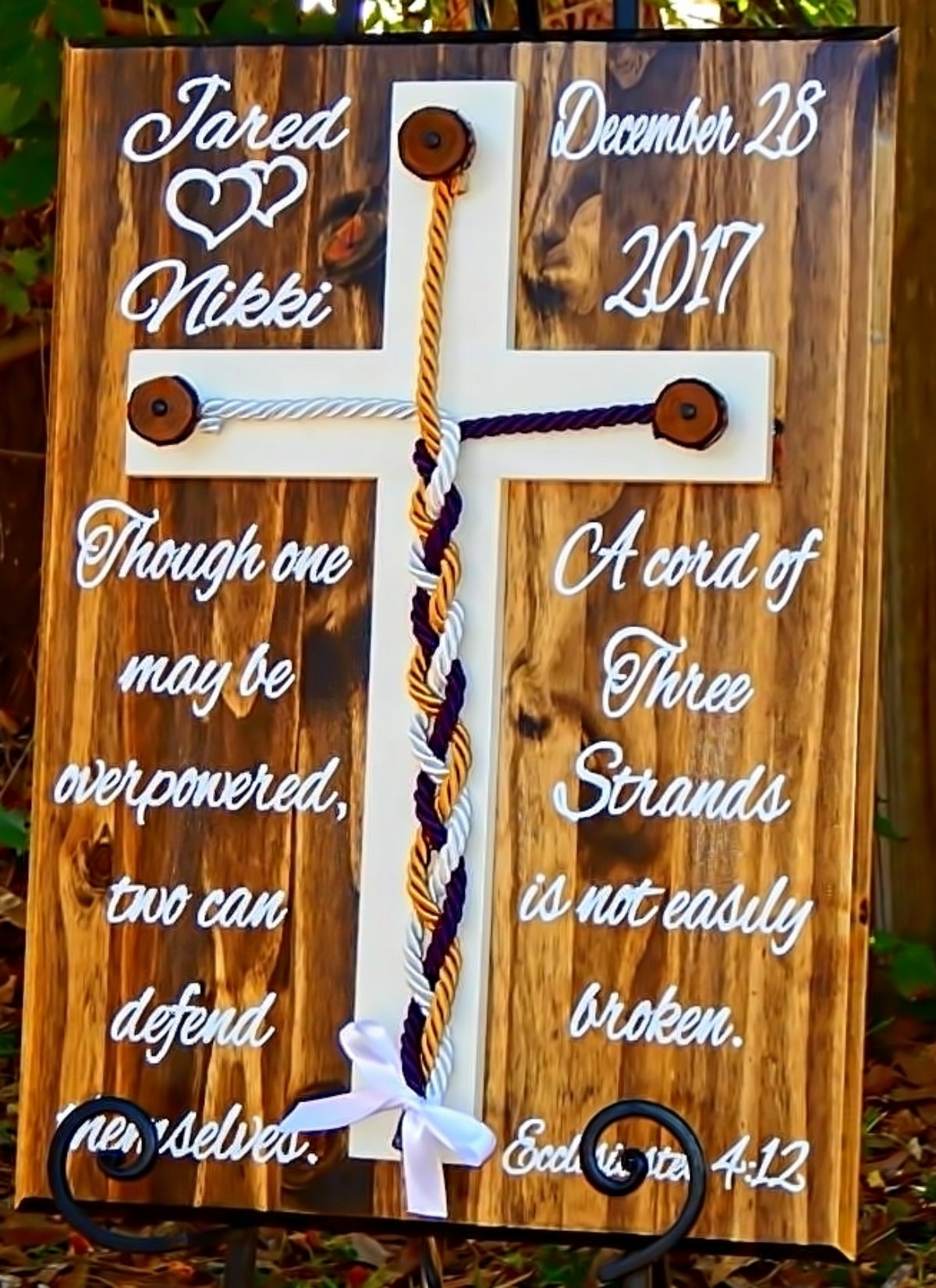 Wedding Cord of Three Strands Ceremony Wall Cross; Reclaimed Barnwood &  Rope Unity Candle Alternative