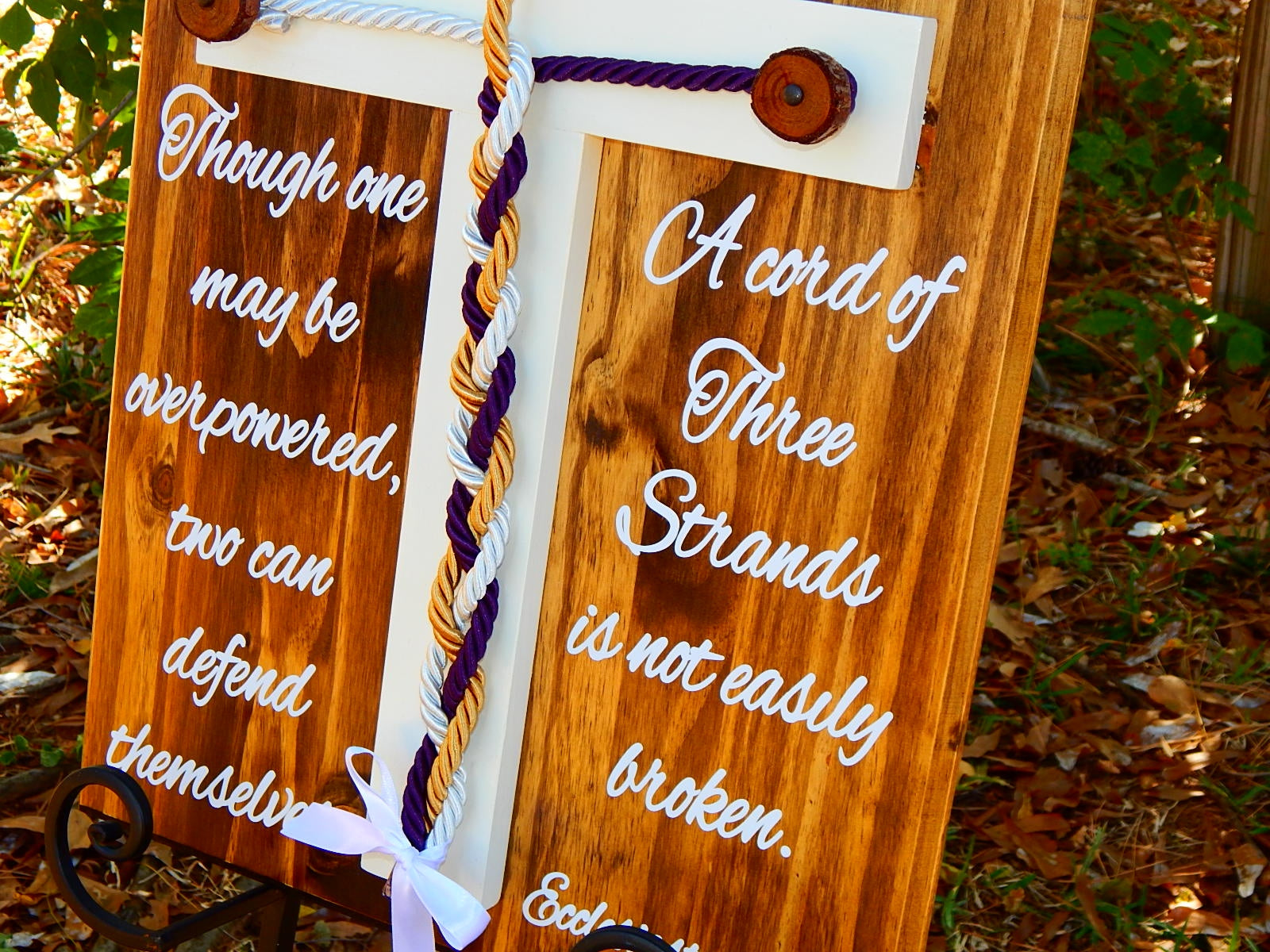 Unity Braids® A Cord Of Three Strands Cross Board Signs With Real Tree Pegs - Unity Braids
