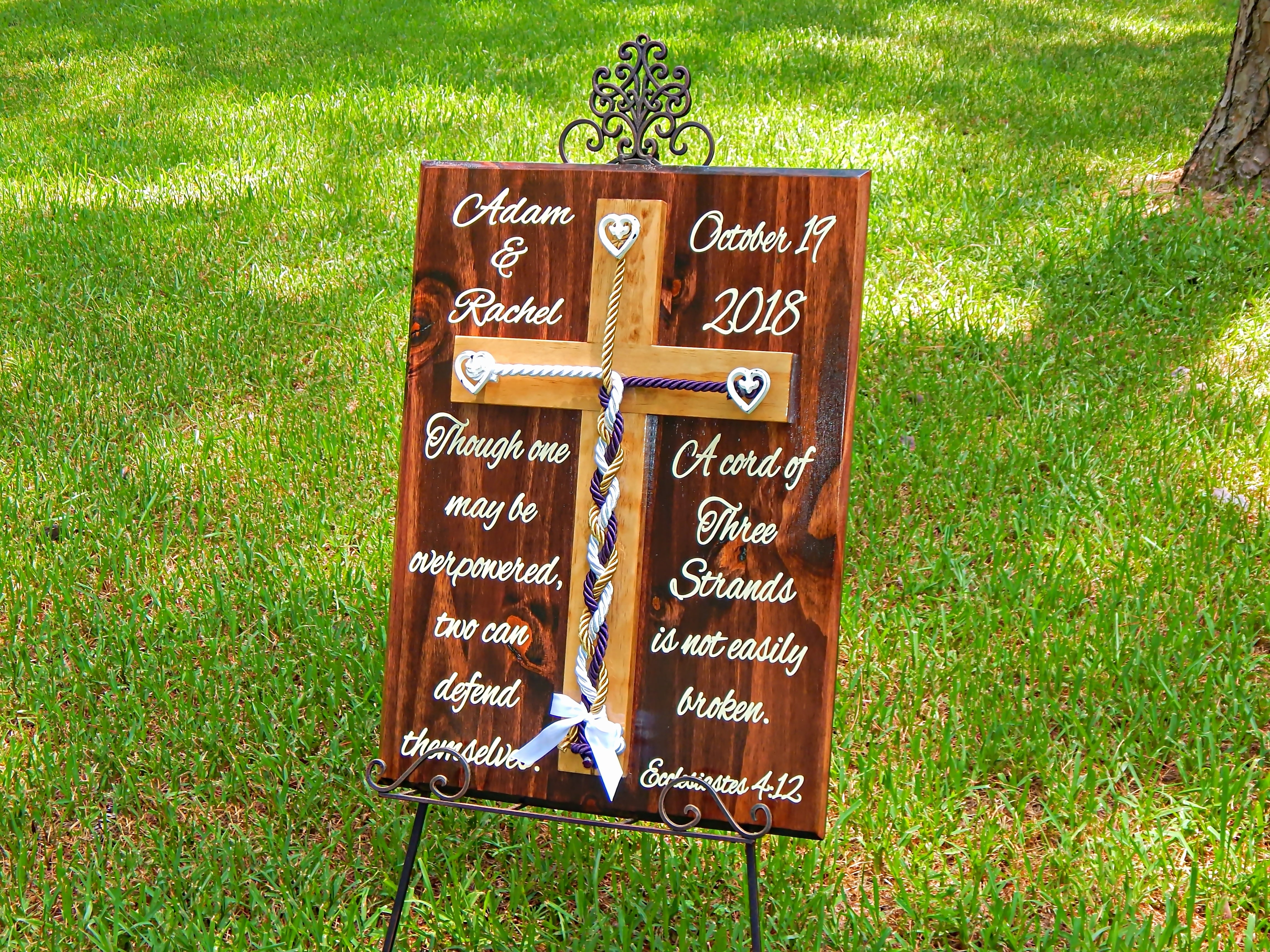 Cord of Three Strands, Rustic Cross Sign Board, Unity Braids®Vow Renewal Alternative