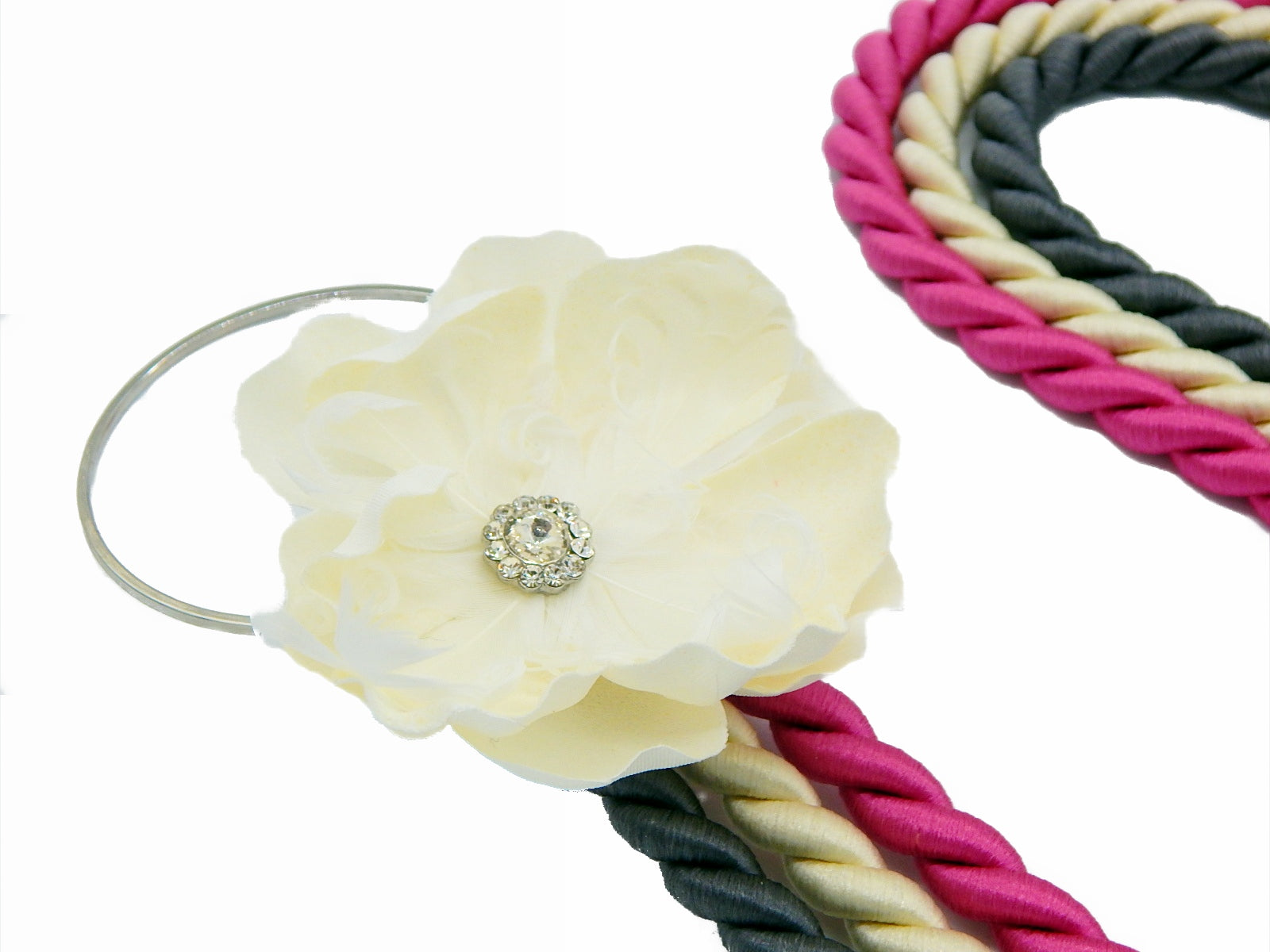 Unity Braids® A Cord Of Three Strands Wedding Braids White Flower with Feathers! - Unity Braids