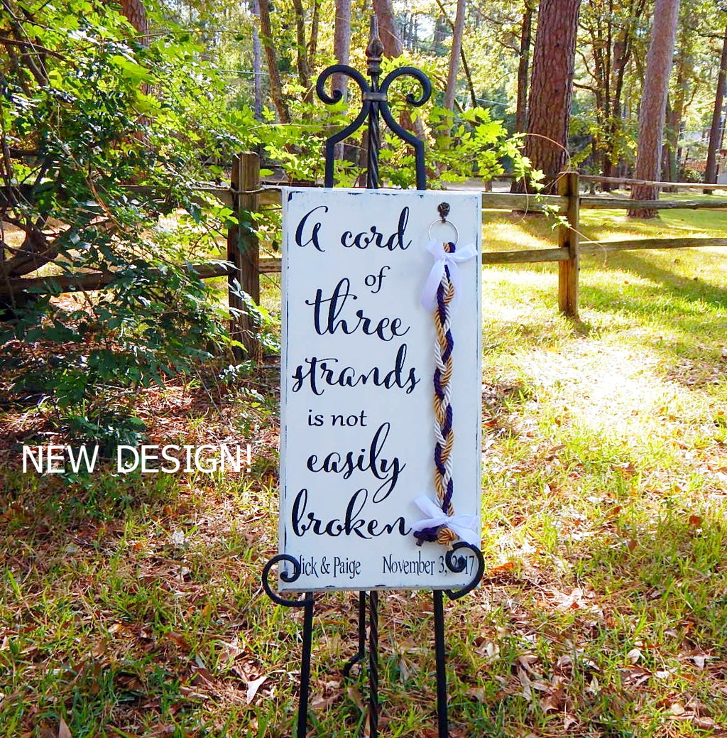 Cord Of Three Strands, Rustic Wood Signs, Wedding Board Signs, Unity Braids - Unity Braids