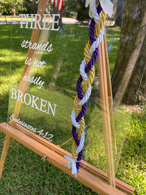 Acrylic Cord Of Three Strands Wedding Sign, Unity Braids® Sign, Anniversary Gift Idea, Custom Acrylic Sign 17x24 Unity Ceremony Wedding Sign