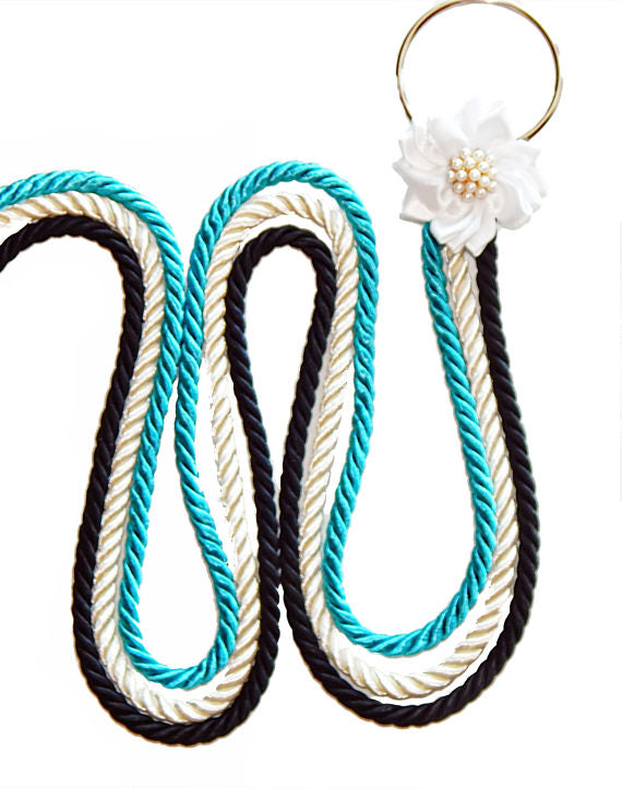 Unity Braids® A Cord Of Three Strands With White Satin Flower and Faux Pearls Embellishment - Unity Braids