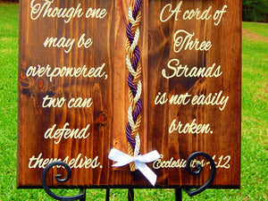 Unity Braids® A Cord Of Three Strands Cross Wedding Board Signs With Real Tree Pegs - Unity Braids