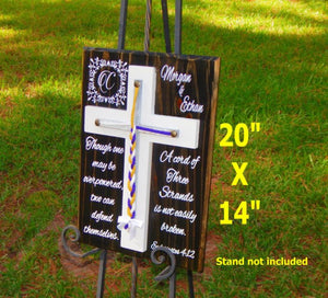 Cord of Three Strands, Cross Sign Board, Unity Braids®, Rustic Cross Wedding Sign 20"x14"