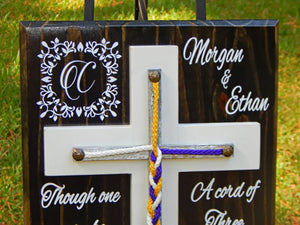 Cord of Three Strands, Cross Sign Board, Unity Braids®, Rustic Cross Wedding Sign 20"x14"